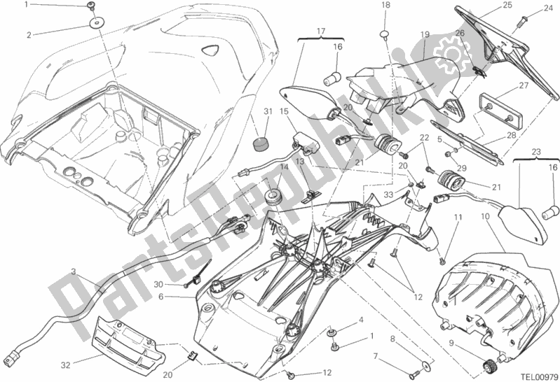 All parts for the Number Plate Holder - Tail Light of the Ducati Multistrada 1200 S D-air 2016